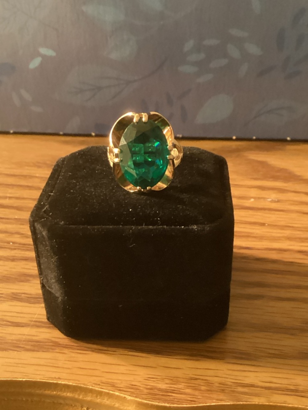 Gold-Plated Ring with Emerald Green Oval Stone Austrian Crystal!